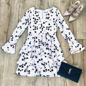 White leopard ruffle dress